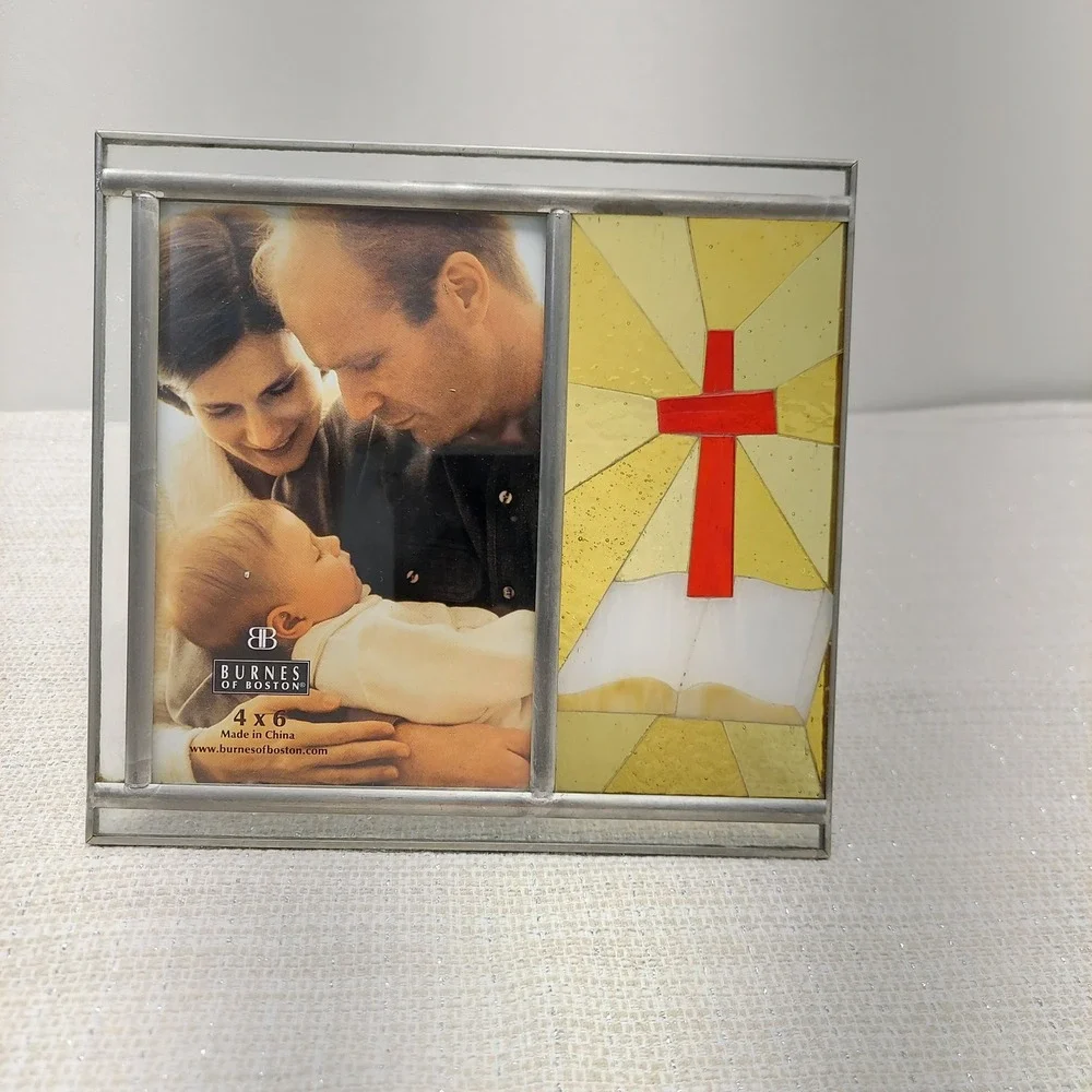 Burnes of Boston Stained Glass Cross‎ Bible Picture Frame 4x6 Religious Decor
